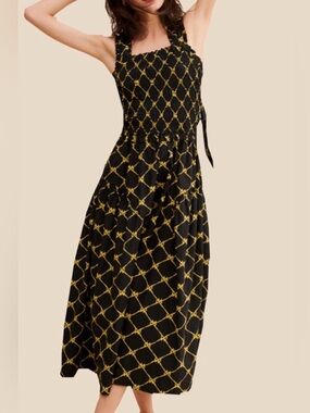 Damson Madder Bow Print Tish Midi Dress, NEW